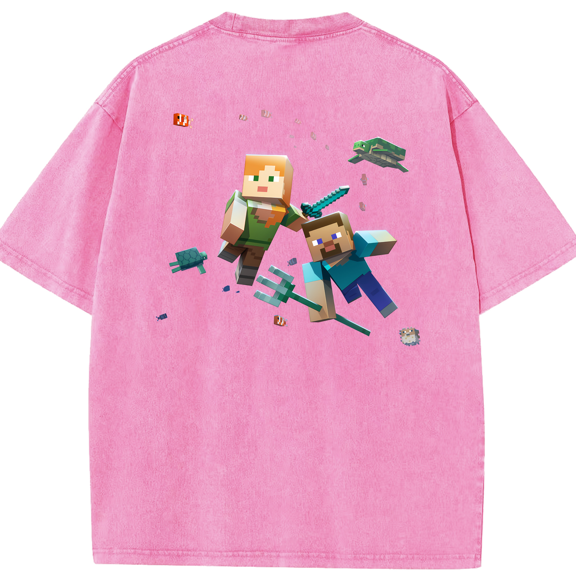 （画像用） マインクラフト ブロックの世界 Minecraft MC Block world 綿100% ヴィンテージ風 半袖Tシャツ（背面プリント）